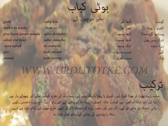 boti kabab recipe in hindi and urdu