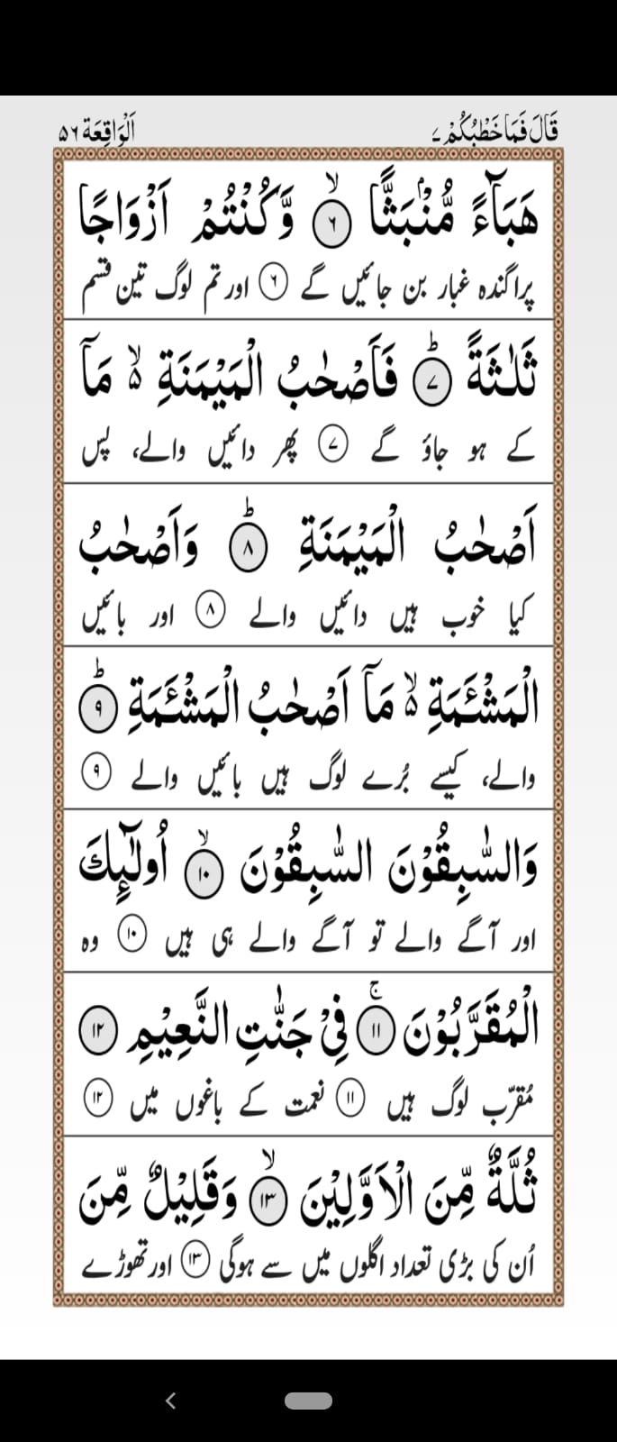 Surah Waqiah with Urdu Translation Page 2
